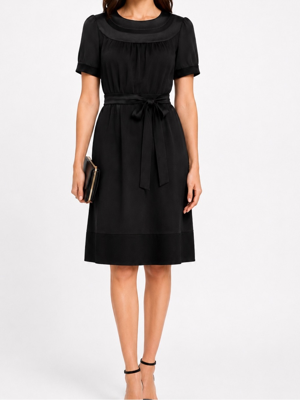 Marc by Marc Jacobs Women’s Black Puff Sleeve Satin Trim Belted A-Line Dress 4